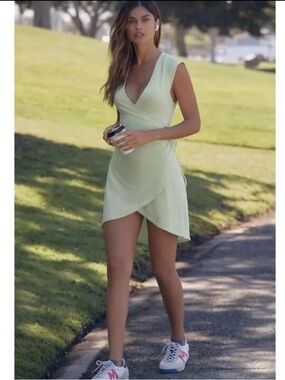 NWT Daily Practice By Anthropologie Montauk Wrap Dress Lime Green V-Neck Casual